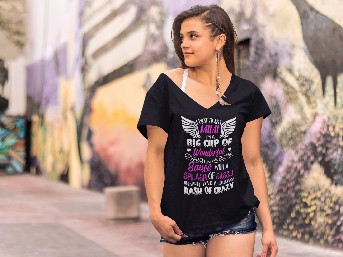 ULTRABASIC Women's Funny T-Shirt I'm not Just a Mimi I'm a Big Cup of Wonderful and Dash of Crazy