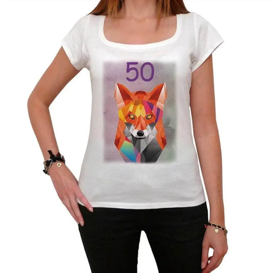 Women's Graphic T-Shirt Geometric Fox 50 50th Birthday Anniversary 50 Year Old Gift 1974 Vintage Eco-Friendly Ladies Short Sleeve Novelty Tee