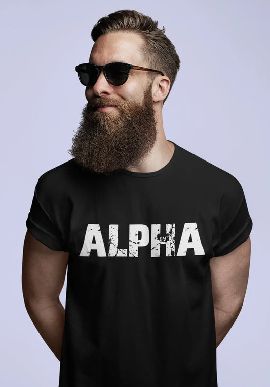 alpha Men's Short Sleeve Round Neck T-shirt , 5 letters Black , word 00006