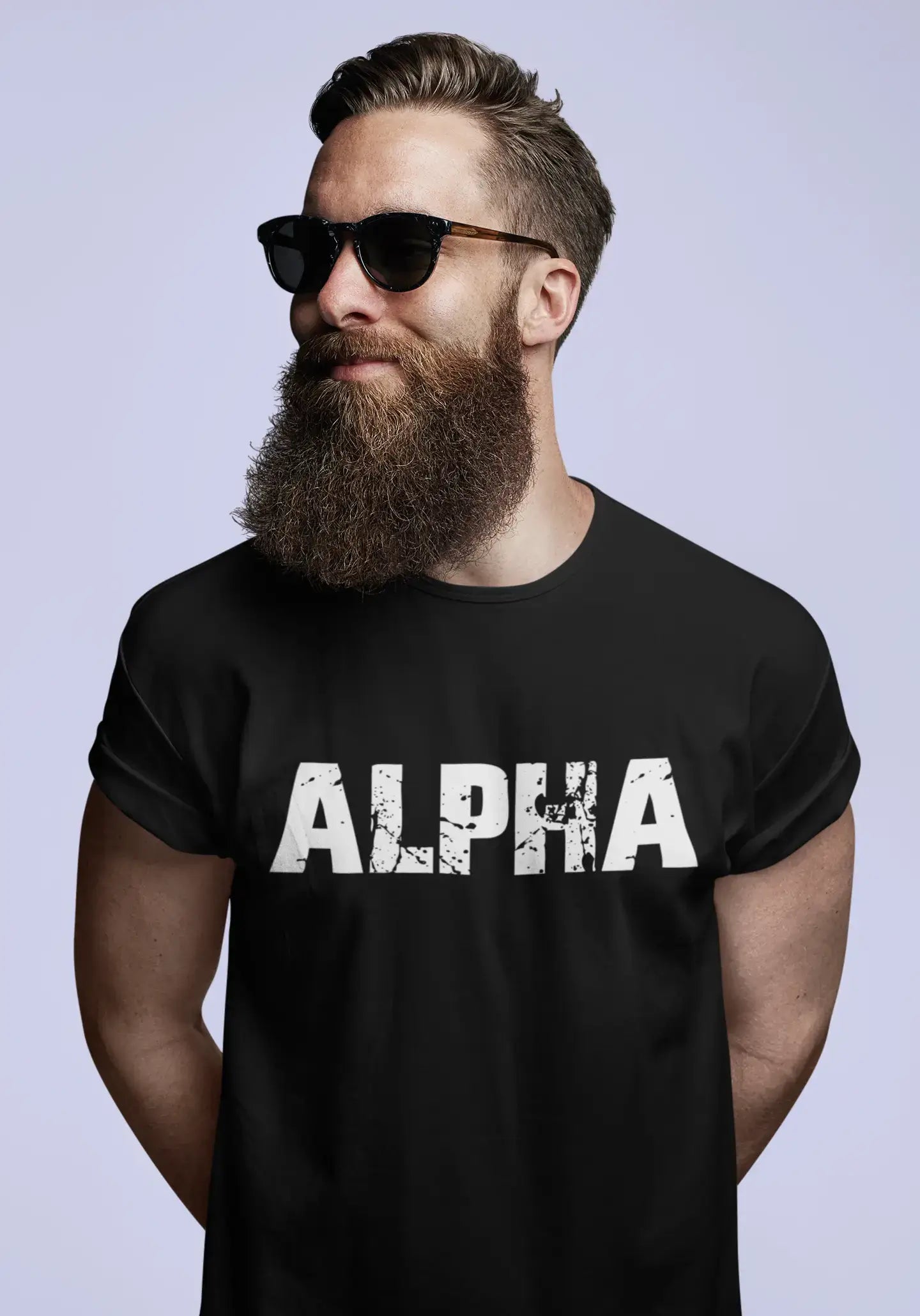 alpha Men's Short Sleeve Round Neck T-shirt , 5 letters Black , word 00006