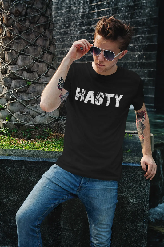 hasty Men's Short Sleeve Round Neck T-shirt , 5 letters Black , word 00006