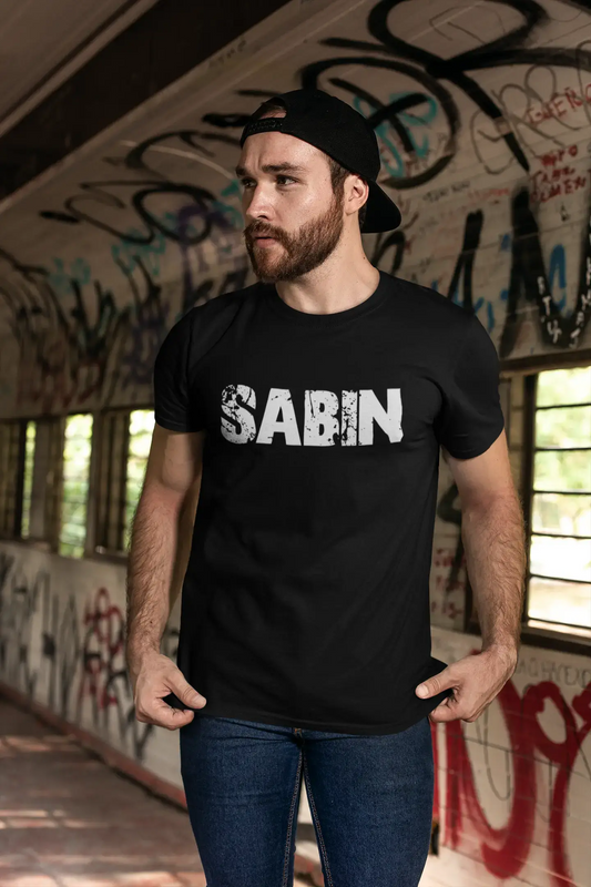 sabin Men's Short Sleeve Round Neck T-shirt , 5 letters Black , word 00006