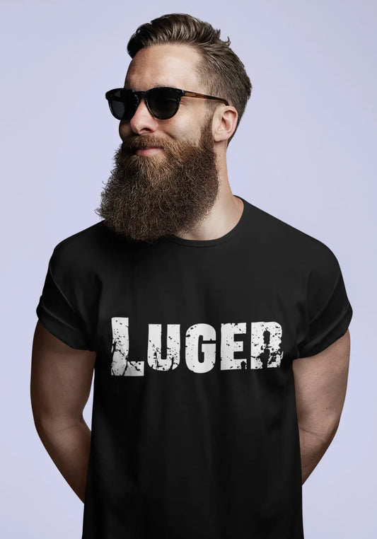 luger Men's Short Sleeve Round Neck T-shirt , 5 letters Black , word 00006