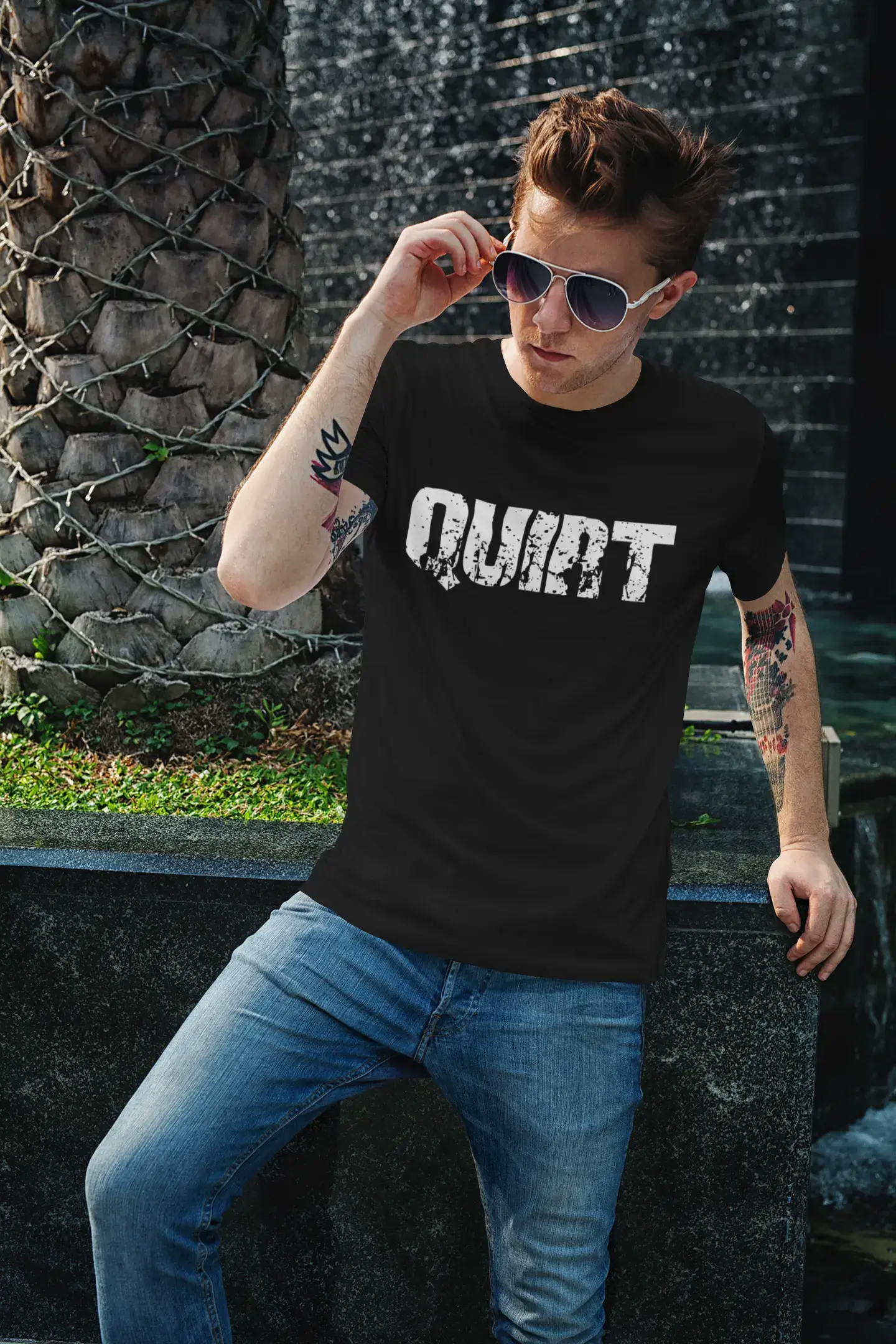 quirt T-shirt <span>à manches courtes</span> <span>et col rond</span> <span>Homme</span> , 5 lettres <span>Noir</span> , mot 00006