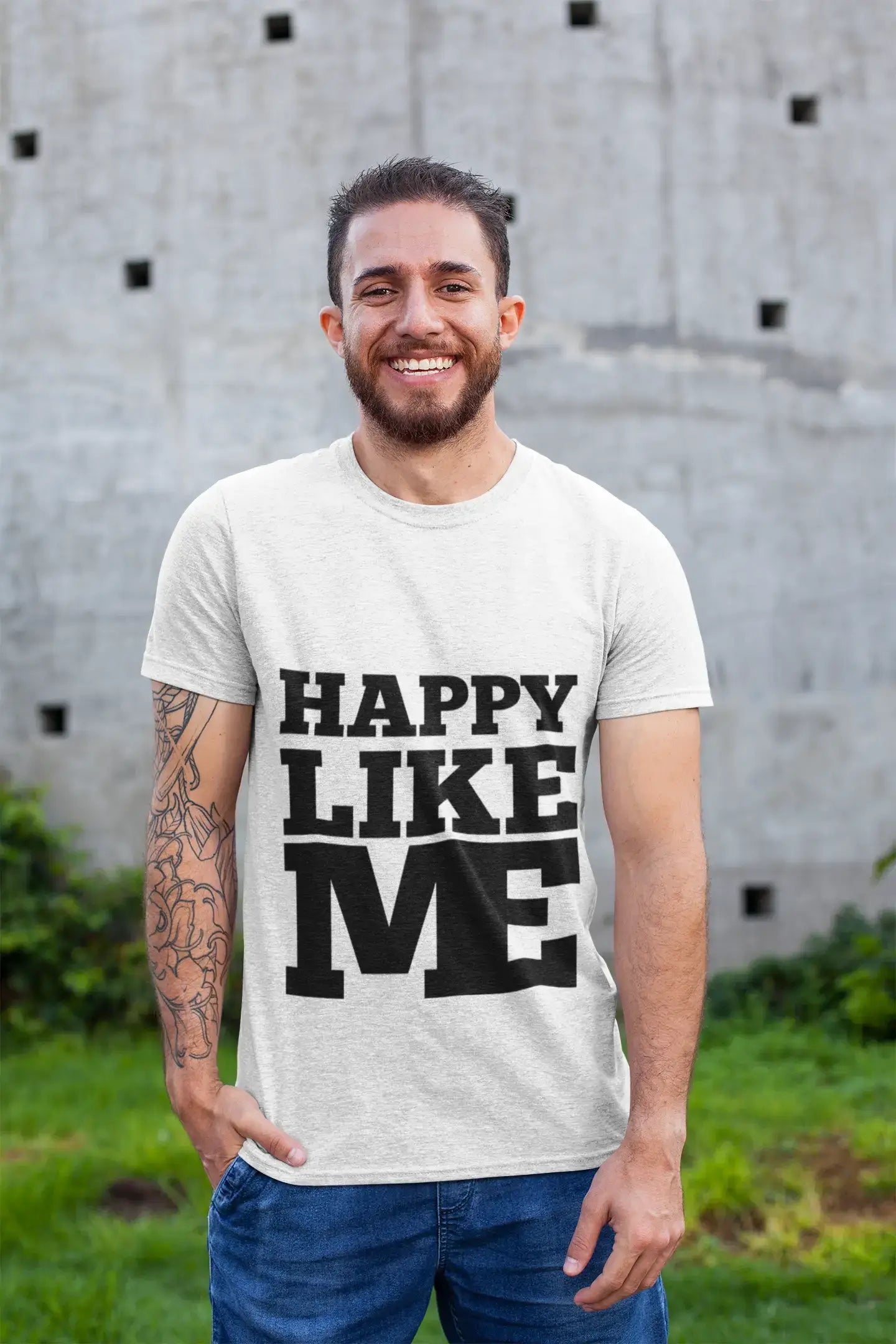 HAPPY, Like Me, Blanc , T-shirt manches courtes col rond Homme 00051