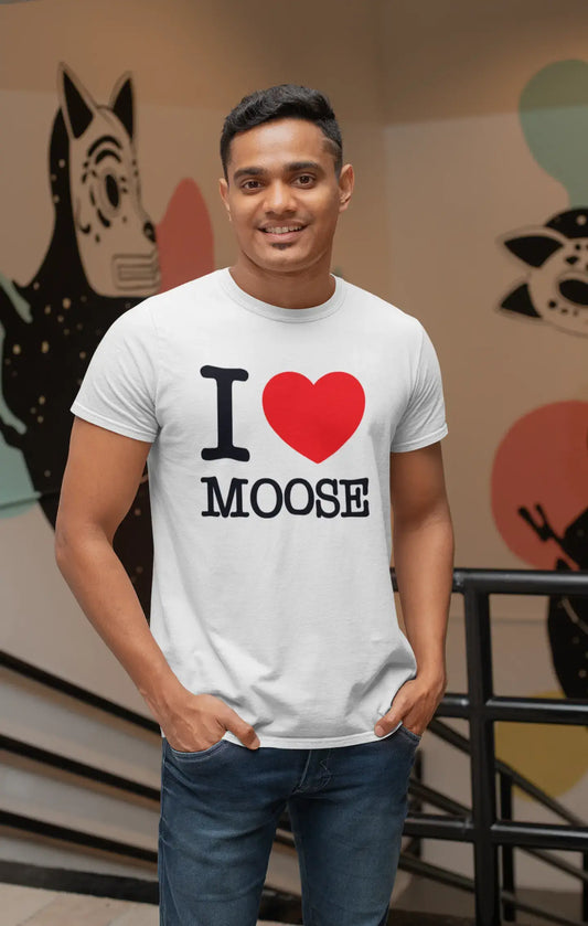 MOOSE, I love animals, White, Men's Short Sleeve Round Neck T-shirt 00064