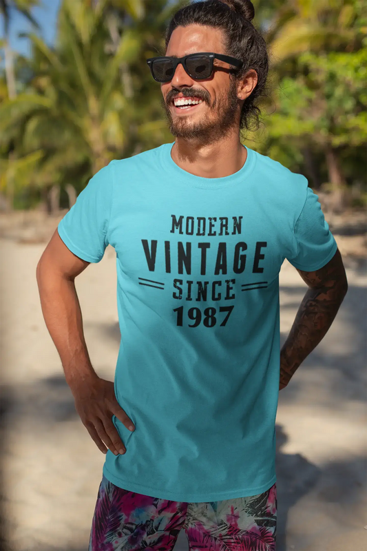 1987, Modern Vintage, Blue, Men's Short Sleeve Round Neck T-shirt 00107