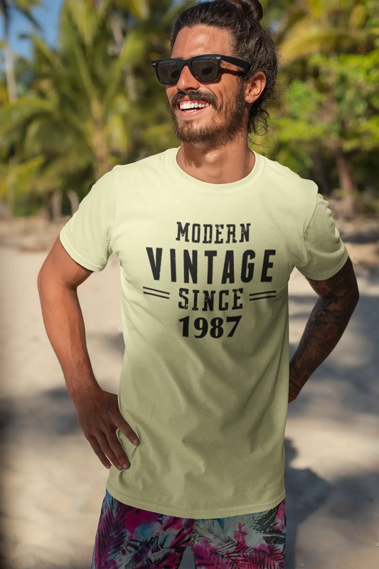 1987, Modern Vintage, Jaune Pâle, T-shirt à manches courtes et col rond pour homme 00106