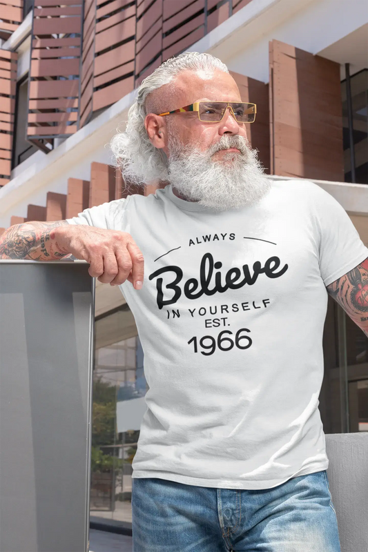1966, Always Believe, blanc, T-shirt à manches courtes et col rond Homme 00327