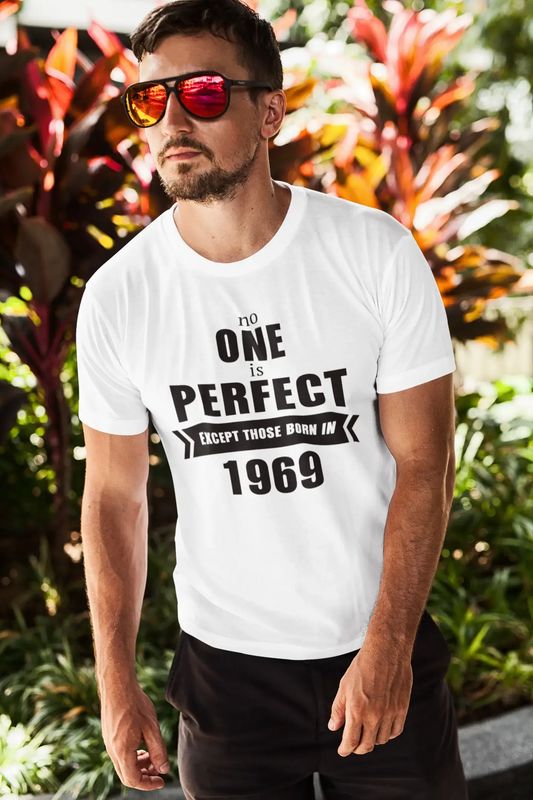 1969, No One Is Perfect, blanc, T-shirt à manches courtes et col rond Homme 00093