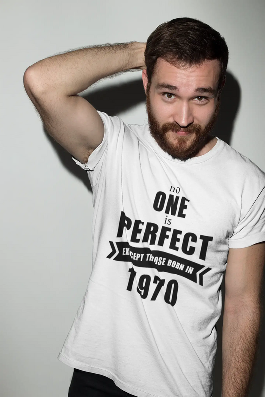 1970, No One Is Perfect, blanc, T-shirt à manches courtes et col rond Homme 00093
