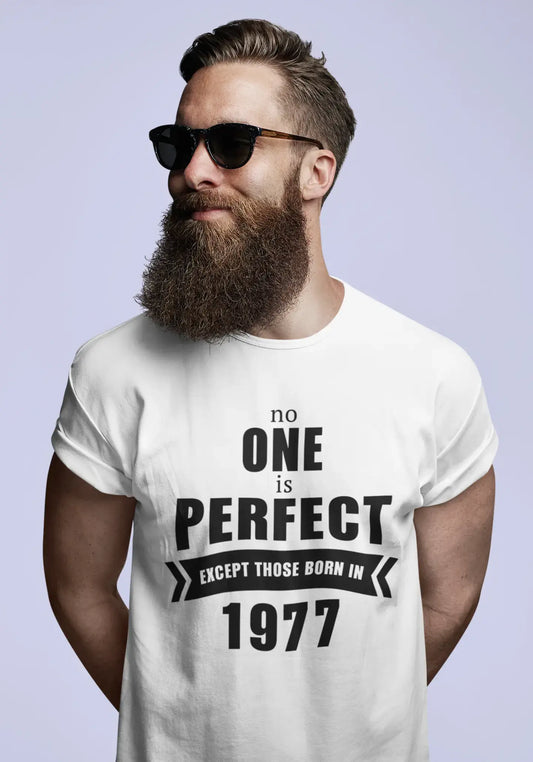 1977, No One Is Perfect, blanc, T-shirt à manches courtes et col rond Homme 00093