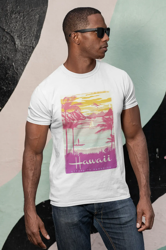 Hawaii, Escape to paradise, Blanc , T-shirt manches courtes col rond Homme 00281