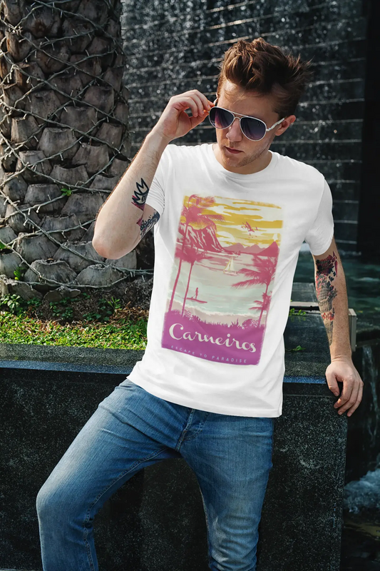 Carneiros, Escape to paradise, Blanc , T-shirt à manches courtes et col rond Homme 00281