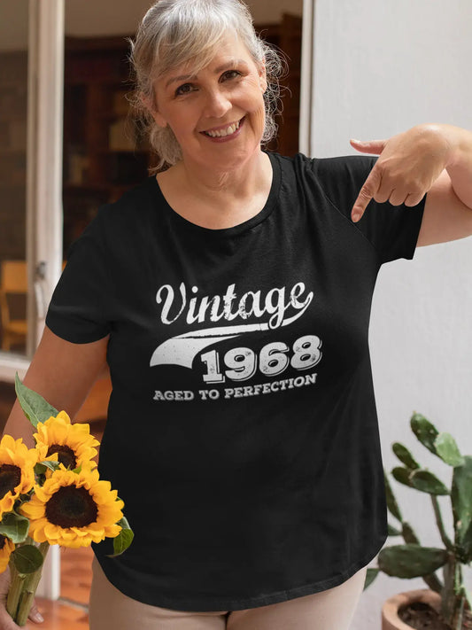 Vintage Aged to Perfection 1968, Noir, T-shirt à manches courtes et col rond pour femmes, t-shirt cadeau 00345