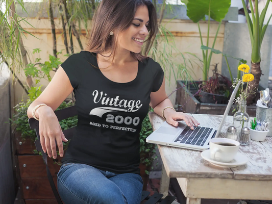 Vintage Aged to Perfection 2000, Noir, T-shirt à manches courtes et col rond pour femmes, t-shirt cadeau 00345