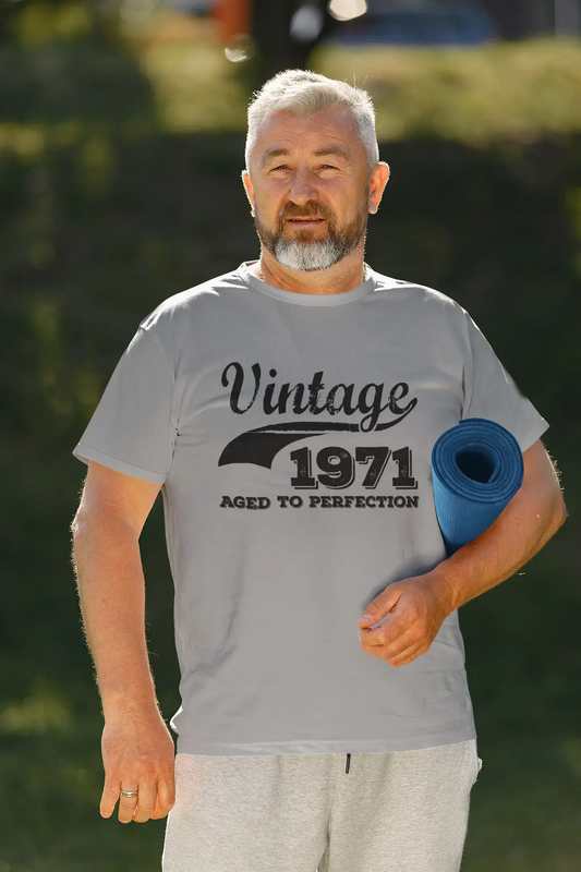 Vintage Aged to Perfection 1971, Gris, T-shirt à manches courtes et col rond pour hommes, t-shirt cadeau 00346