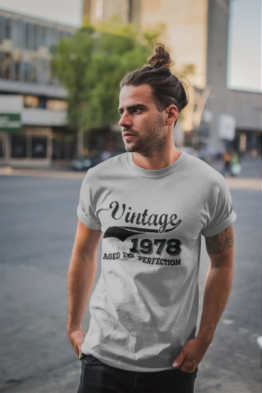 Vintage Aged to Perfection 1978, Gris, T-shirt à manches courtes et col rond pour hommes, t-shirt cadeau 00346