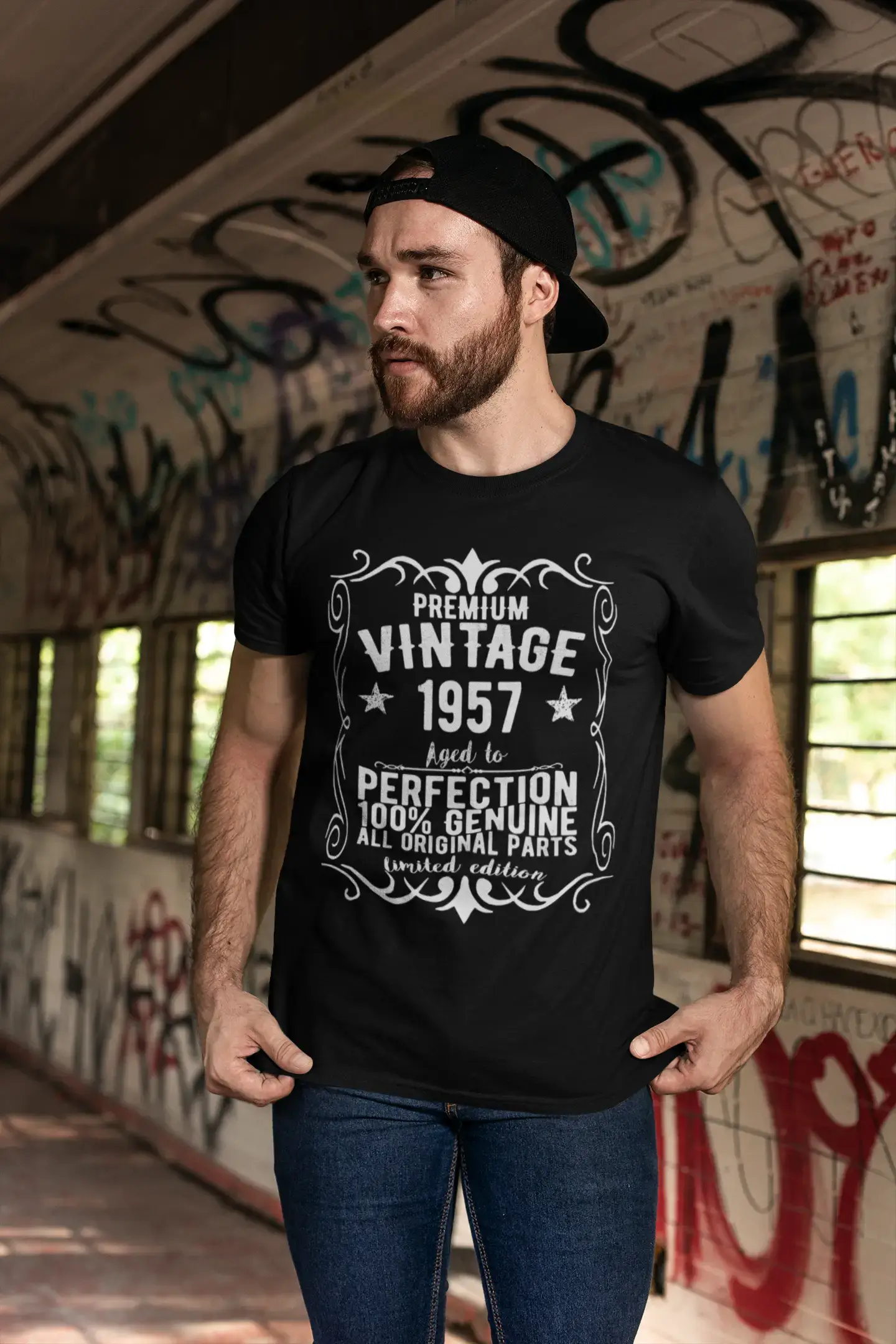 Premium Vintage Year 1957, Black, Men's Short Sleeve Round Neck T-shirt, gift t-shirt 00347