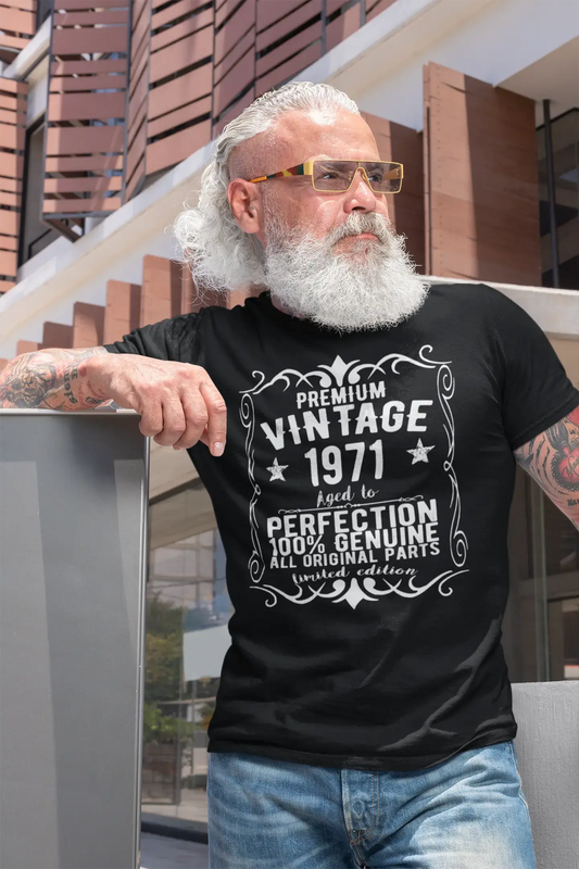 Premium Vintage année 1971, noir, T-shirt à manches courtes et col rond pour hommes, t-shirt cadeau 00347