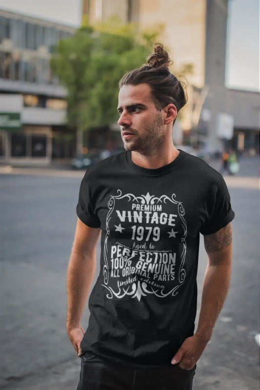 Premium Vintage année 1979, noir, T-shirt à manches courtes et col rond pour hommes, t-shirt cadeau 00347