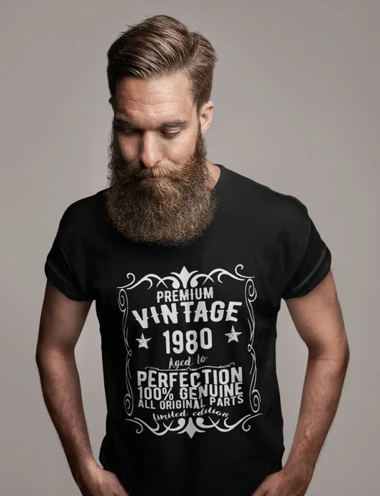 Premium Vintage année 1980, noir, T-shirt à manches courtes et col rond pour hommes, t-shirt cadeau 00347
