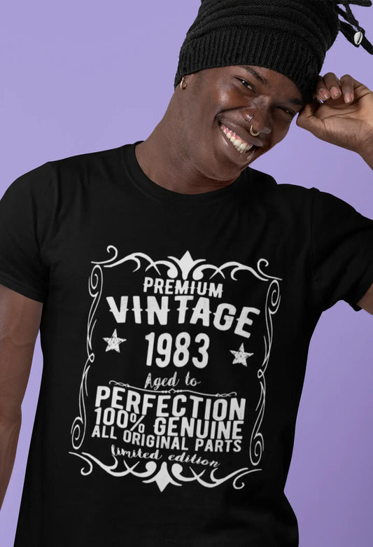 Premium Vintage année 1983, noir, T-shirt à manches courtes et col rond pour hommes, t-shirt cadeau 00347