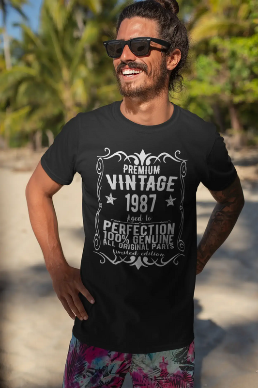 Premium Vintage année 1987, noir, T-shirt à manches courtes et col rond pour hommes, t-shirt cadeau 00347