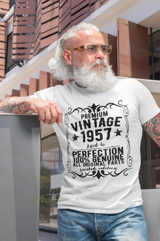 Premium Vintage année 1957, blanc, T-shirt à manches courtes et col rond pour hommes, t-shirt cadeau 00349