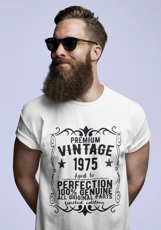 Premium Vintage année 1975, blanc, T-shirt à manches courtes et col rond pour hommes, t-shirt cadeau 00349