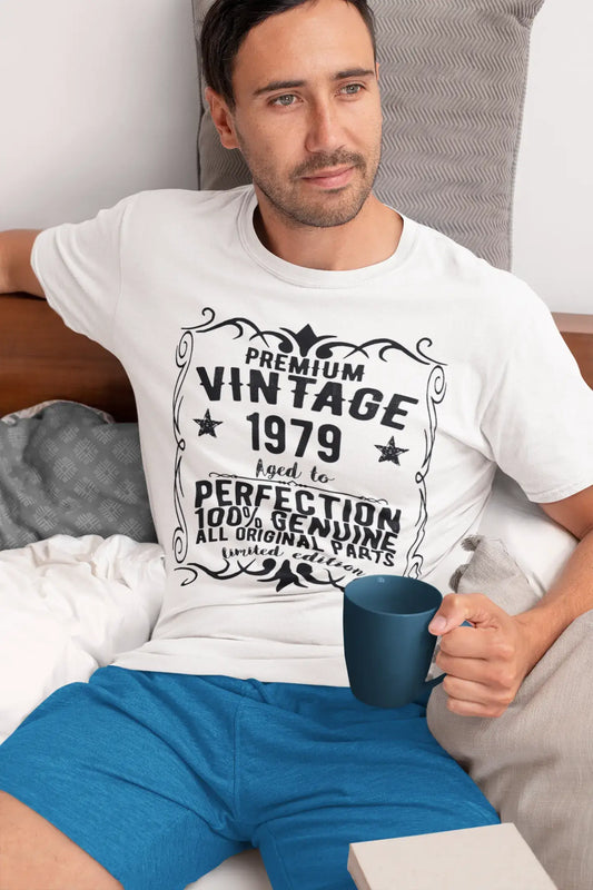 Premium Vintage année 1979, blanc, T-shirt à manches courtes et col rond pour hommes, t-shirt cadeau 00349