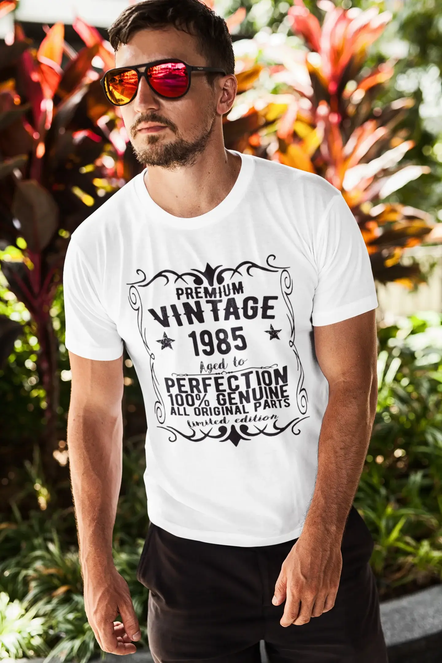 Premium Vintage année 1985, blanc, T-shirt à manches courtes et col rond pour hommes, t-shirt cadeau 00349