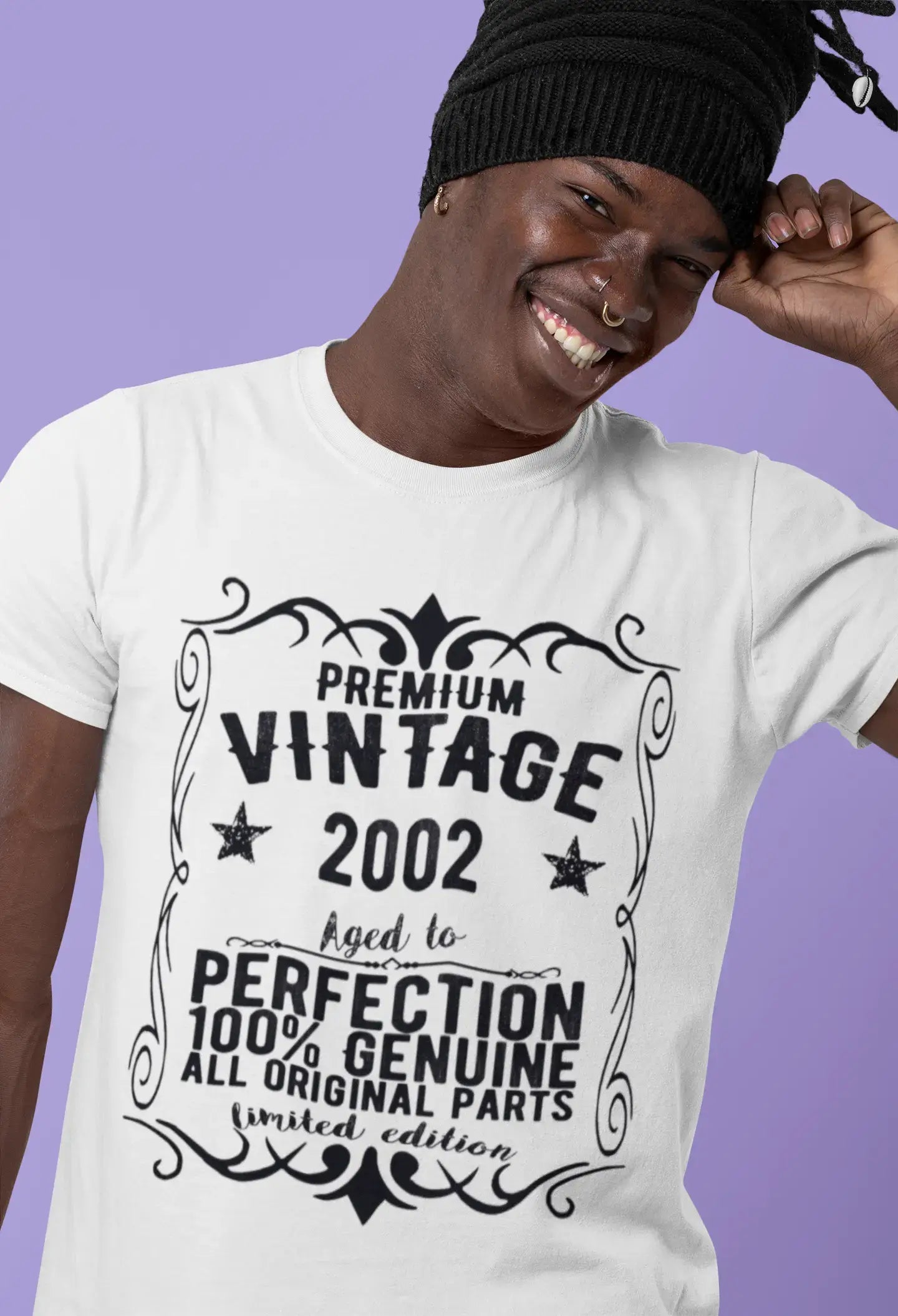 Premium Vintage année 2002, blanc, T-shirt à manches courtes et col rond pour hommes, t-shirt cadeau 00349