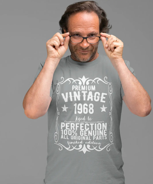 Premium Vintage année 1968, gris, T-shirt à manches courtes et col rond pour hommes, t-shirt cadeau 00366