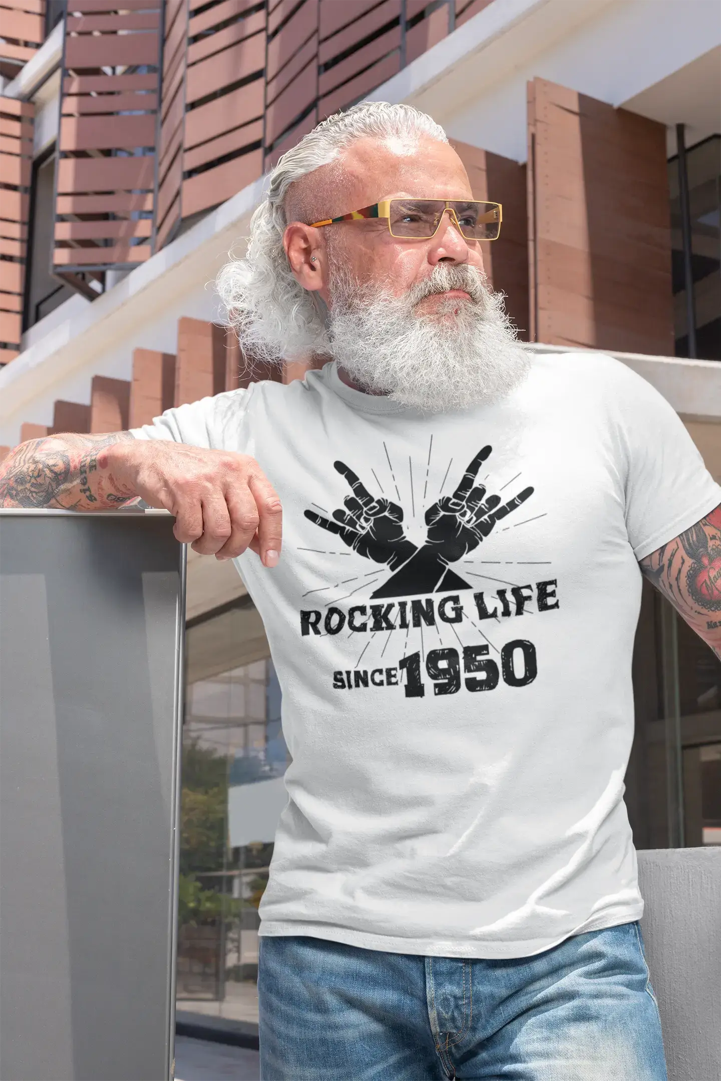 Rocking Life Since 1950 Men's T-shirt Blanc Anniversaire Cadeau 00400