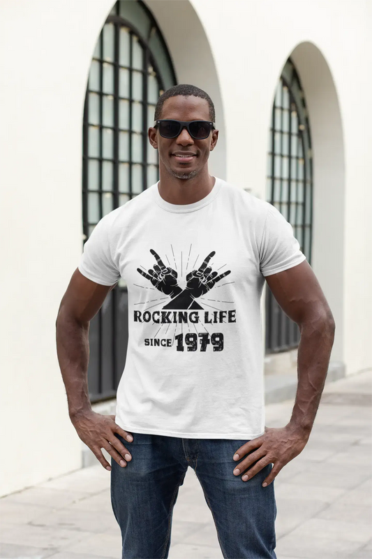 Rocking Life Since 1979 Men's T-shirt Blanc Anniversaire Cadeau 00400