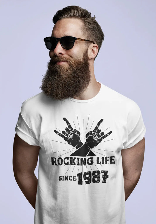Rocking Life Since 1987 Men's T-shirt Blanc Anniversaire Cadeau 00400