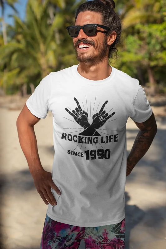 Rocking Life Since 1990 Men's T-shirt Blanc Anniversaire Cadeau 00400