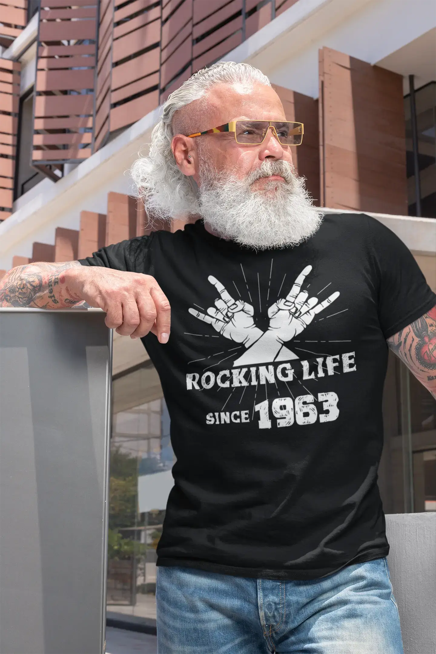 Rocking Life Since 1963 Men's T-shirt Noir Anniversaire Cadeau 00419