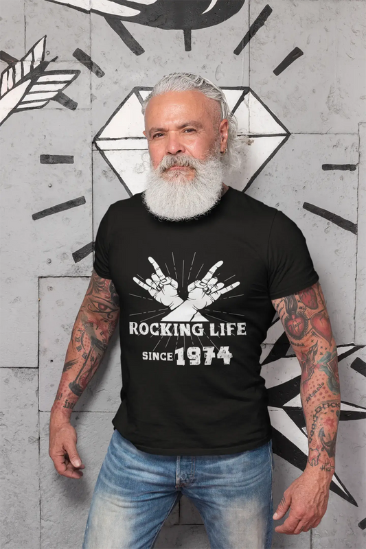 Rocking Life Since 1974 Men's T-shirt Noir Anniversaire Cadeau 00419