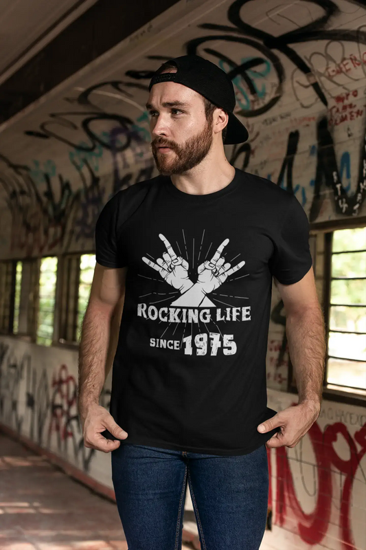 Rocking Life Since 1975 Men's T-shirt Noir Anniversaire Cadeau 00419