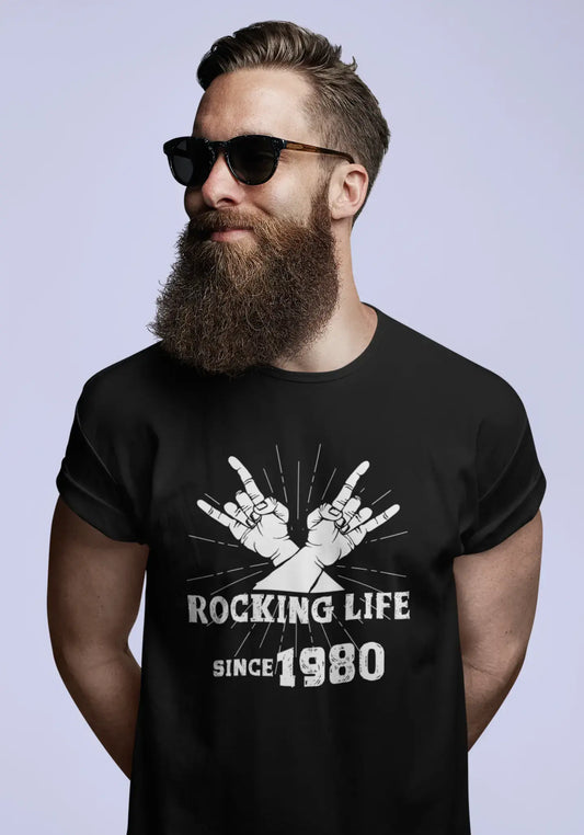Rocking Life Since 1980 Men's T-shirt Noir Anniversaire Cadeau 00419