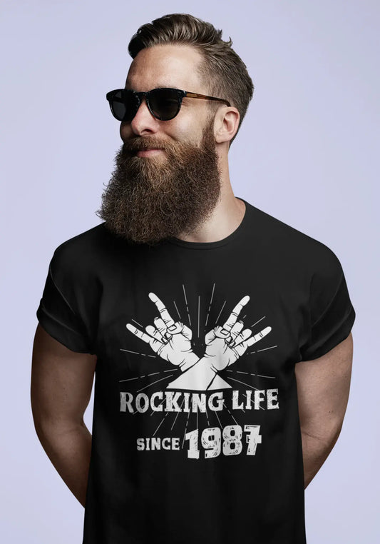 Rocking Life Since 1987 Men's T-shirt Noir Anniversaire Cadeau 00419