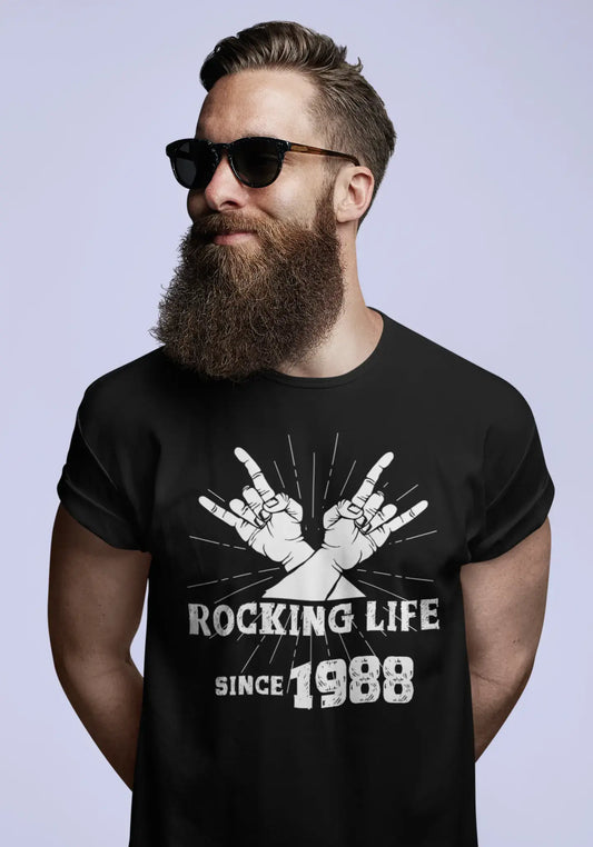 Rocking Life Since 1988 Men's T-shirt Noir Anniversaire Cadeau 00419