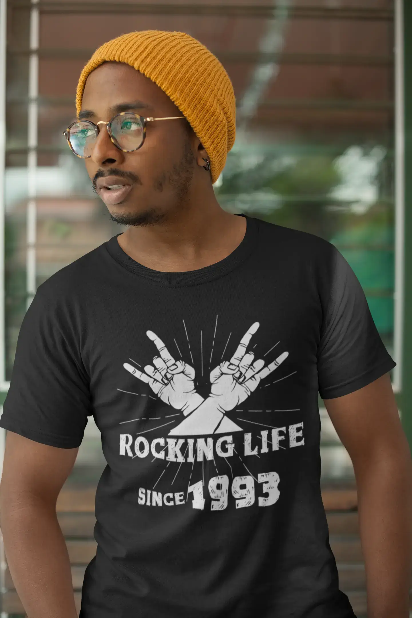 Rocking Life Since 1993 T-shirt Homme Noir Cadeau d'anniversaire Col Rond 00419