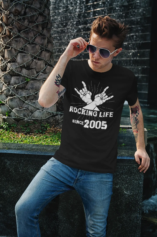 Rocking Life Since 2005 Men's T-shirt Noir Anniversaire Cadeau 00419