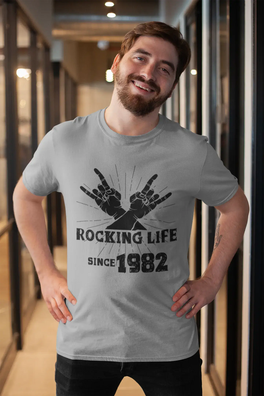 Rocking Life Since 1982 Men's T-shirt Gris Anniversaire Cadeau 00420