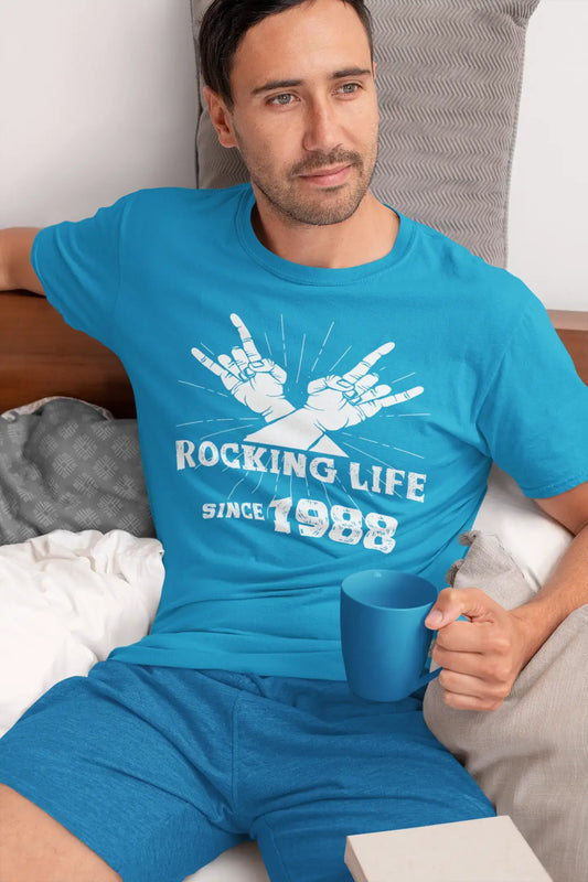 Rocking Life Since 1988 Men's T-shirt Bleu Anniversaire Cadeau 00421