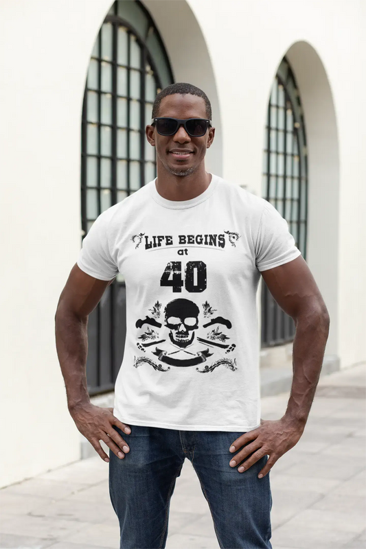 La vie commence à 40 ans T-shirt Homme Blanc Cadeau d'anniversaire 00448