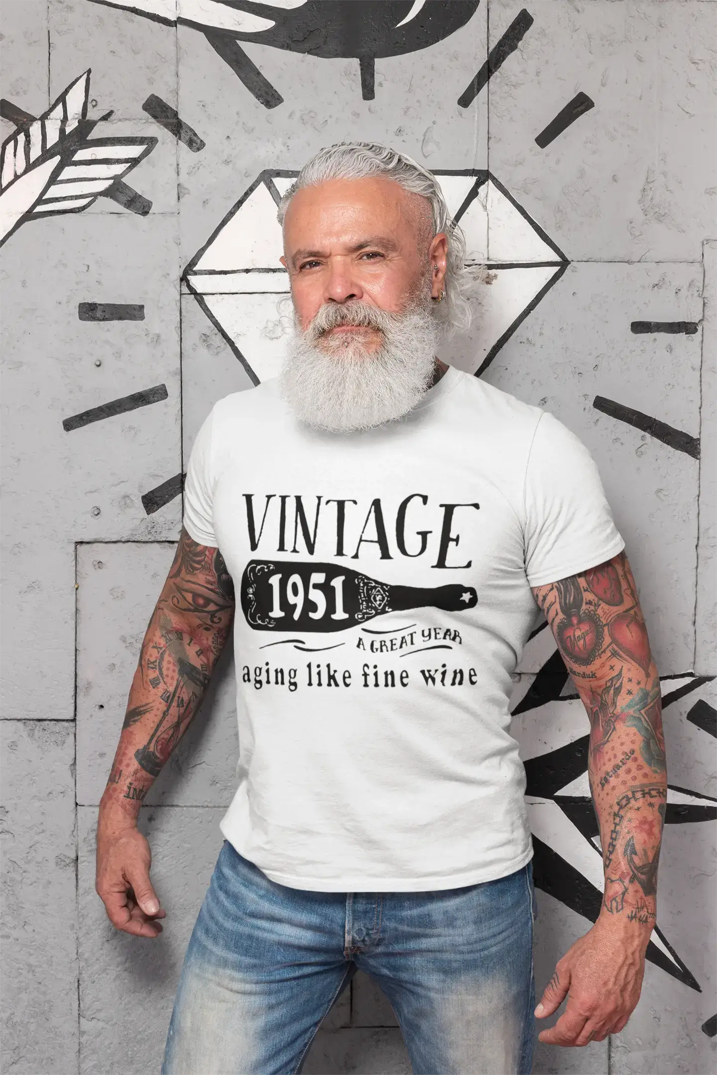 1951 Vieillir comme un bon vin T-shirt Homme Blanc Cadeau d'anniversaire 00457